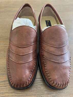 Stacy Adams Cognac Brown Leather Slip-On Loafers